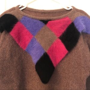 Vintage Argyle Triangle Bib Collar Brown Sweater,M
